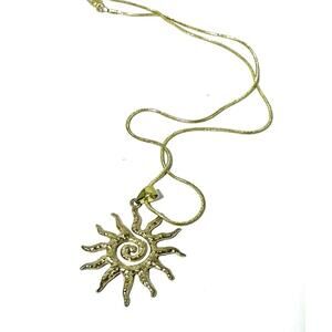 New Sun Pendant Necklace Lightweight Gold-toned Spiral Design Bohemian Charm